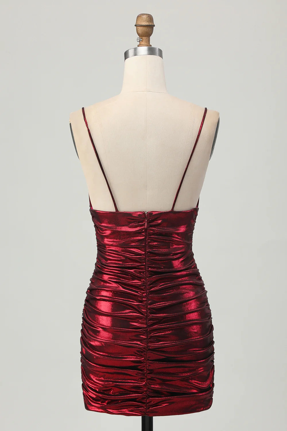 DingJi Wedding Charming Tight Ruffle Strap Metallic Short Homecoming Dresses